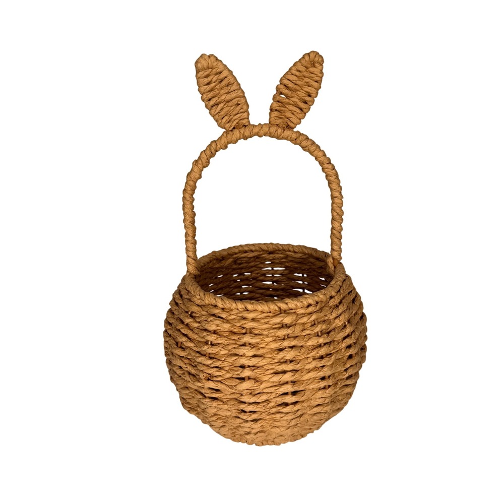 Girls Whimsical Woven Bunny Ear Easter Basket Tan Straw Nursery Basket Decor